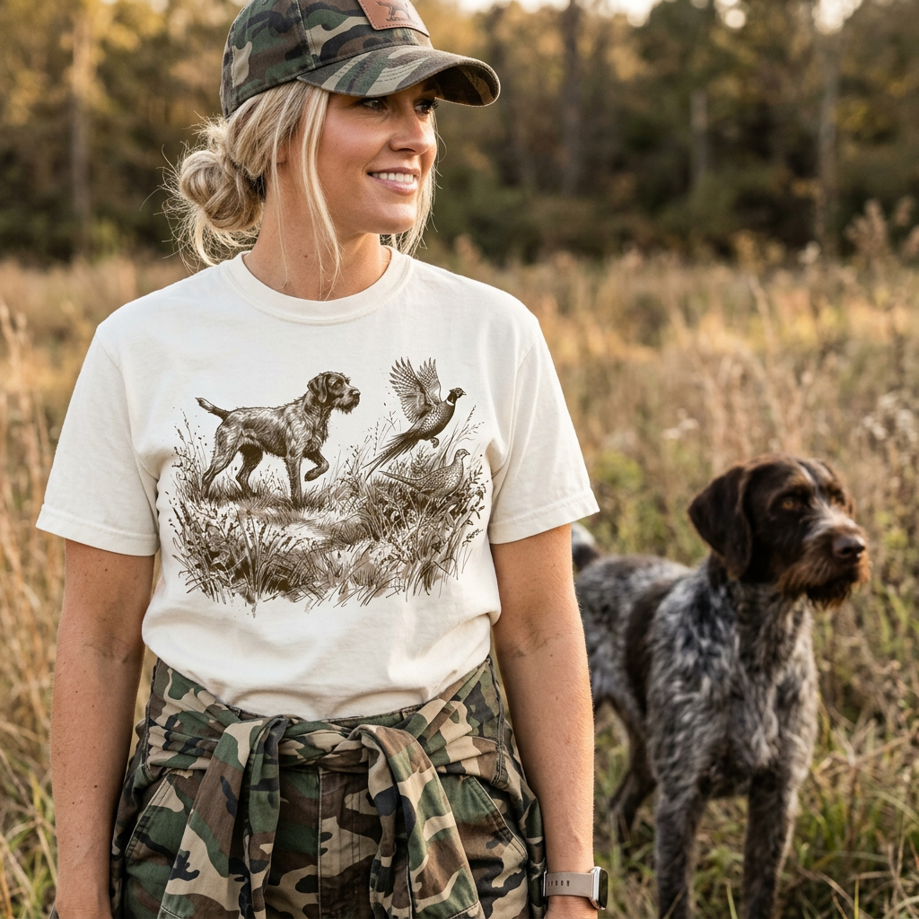 German Wirehair Pointer Hunting Pheasant Wildlife T-Shirt